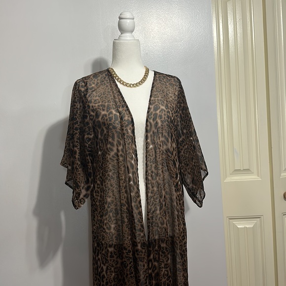 STEVE MADDEN LEOPARD LONG CARDIGAN BEACH COVER UP - Picture 3 of 6